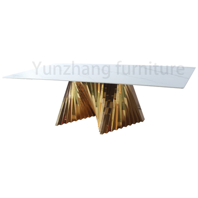 Bàn ăn hiện đại sang trọng bằng vàng không thường xuyên Cơ sở kim loại với mặt bàn bằng đá cẩm thạch