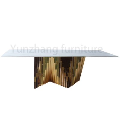 Bàn ăn hiện đại sang trọng bằng vàng không thường xuyên Cơ sở kim loại với mặt bàn bằng đá cẩm thạch