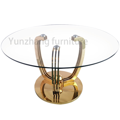 Bàn ăn tròn kiểu dáng sang trọng Mặt trên bằng kính cường lực dày 10 mm trong suốt có đế bằng vàng