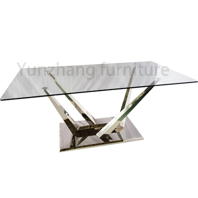 Màu bạc Bàn ăn hiện đại sang trọng Kính cường lực bóng Bàn ăn tinh xảo
