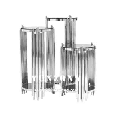 Bàn phụ hiện đại 3 bộ Tủ kệ rượu với đế hoa bằng thép không gỉ vàng