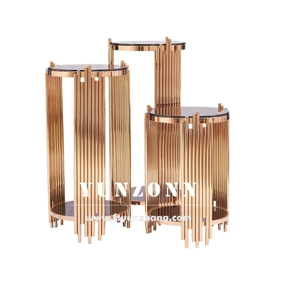 Bàn phụ hiện đại 3 bộ Tủ kệ rượu với đế hoa bằng thép không gỉ vàng