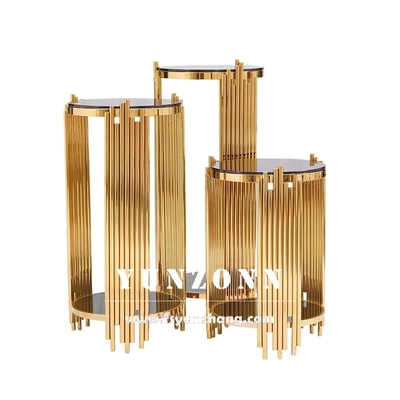 Bàn phụ hiện đại 3 bộ Tủ kệ rượu với đế hoa bằng thép không gỉ vàng