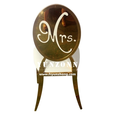 Luxury Gold Stainless Steel Round Back Mr & Mrs Bride and Groom ghế tiệc cưới