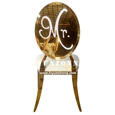 Luxury Gold Stainless Steel Round Back Mr & Mrs Bride and Groom ghế tiệc cưới