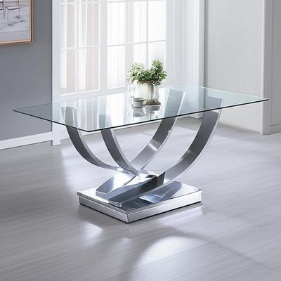 Màu bạc Bàn ăn hiện đại sang trọng Kính cường lực bóng Bàn ăn tinh xảo