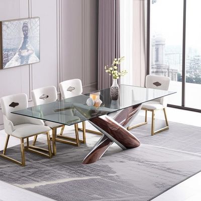 Bàn Ăn Kính Chữ Nhật Hiện Đại Độc Đáo 8 Ghế Cho Gia Đình