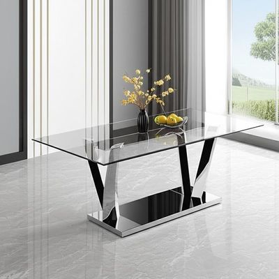 Bộ Bàn Ăn 6 Ghế Chân Thép Kính Cường Lực Hiện Đại Sang Trọng Dành Cho 8 Người