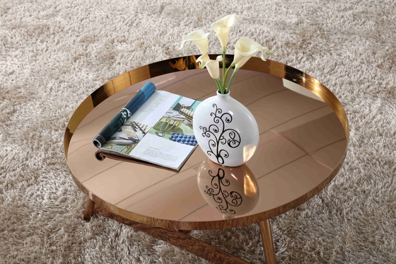 Nội thất bằng thép không gỉ Shining Bàn cà phê tròn Rose Gold Nội thất phòng khách