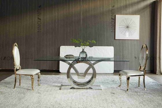 Seagulls Design Bộ bàn ăn mặt kính hiện đại sang trọng Bộ bàn ăn 4 chỗ ngồi Khung đế bằng thép không gỉ Màu bạc
