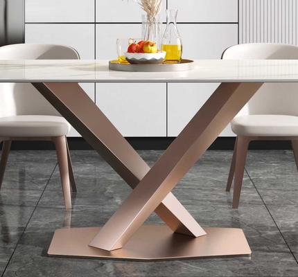 Plain X Base Bàn ăn hiện đại sang trọng 6 8 chỗ ngồi Khung thép không gỉ hàng đầu bằng đá cẩm thạch