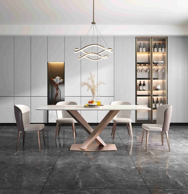 Plain X Base Bàn ăn hiện đại sang trọng 6 8 chỗ ngồi Khung thép không gỉ hàng đầu bằng đá cẩm thạch