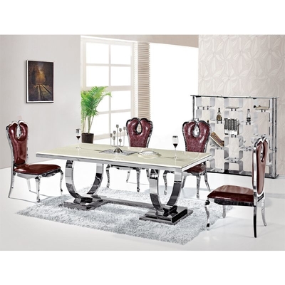 Bạc 150X90X75 Bàn ăn tiện nghi sang trọng 6 chỗ ngồi Mặt trên bằng kính cường lực