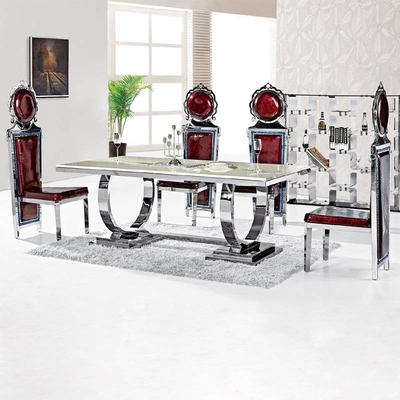 Bạc 150X90X75 Bàn ăn tiện nghi sang trọng 6 chỗ ngồi Mặt trên bằng kính cường lực