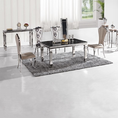 Bàn ăn hiện đại sang trọng bằng đá cẩm thạch Bàn ăn kiểu lăng trụ Chân 8 ghế Nội thất gia đình Màu bạc