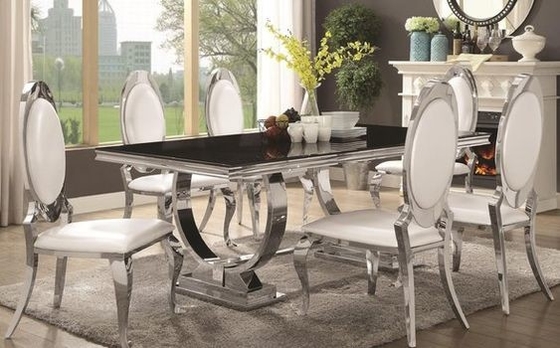 Bạc 150X90X75 Bàn ăn tiện nghi sang trọng 6 chỗ ngồi Mặt trên bằng kính cường lực