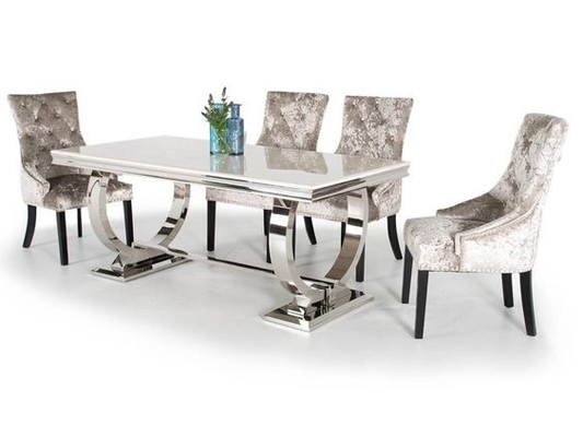 Bạc 150X90X75 Bàn ăn tiện nghi sang trọng 6 chỗ ngồi Mặt trên bằng kính cường lực