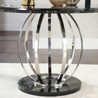 Bàn ăn bằng thép không gỉ màu bạc cao cấp bằng đá cẩm thạch với bộ ghế H75cm