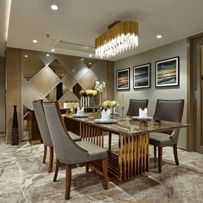 Bàn tiệc cưới hàng đầu bằng đá cẩm thạch Bắc Âu Bàn ăn hình chữ nhật hiện đại có ghế 50X90X75