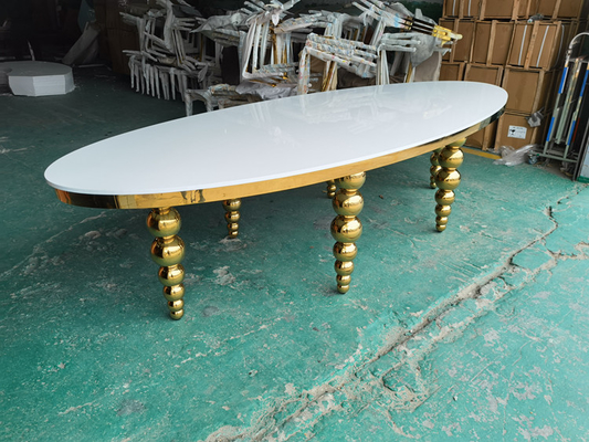Hình bầu dục Bàn tiệc cưới MDF Bàn tiệc Phong cách tiệc cưới Bàn tiệc cưới Ss Chân bóng vàng