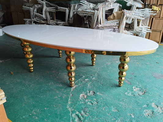 Hình bầu dục Bàn tiệc cưới MDF Bàn tiệc Phong cách tiệc cưới Bàn tiệc cưới Ss Chân bóng vàng