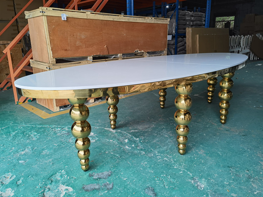 Hình bầu dục Bàn tiệc cưới MDF Bàn tiệc Phong cách tiệc cưới Bàn tiệc cưới Ss Chân bóng vàng