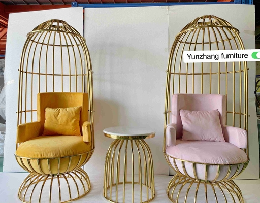 Ghế lồng chim bằng kim loại vàng thoải mái bằng thép không gỉ cho tiệc khách sạn