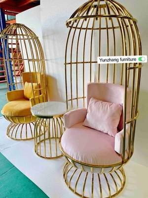 Ghế lồng chim bằng kim loại vàng thoải mái bằng thép không gỉ cho tiệc khách sạn