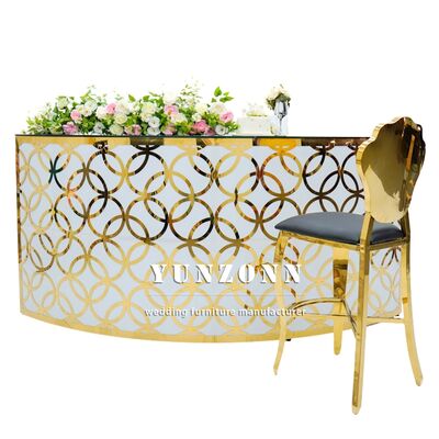 Giá tốt Bàn quầy bar cao cấp thiết kế mới phổ biến họa tiết vàng, bàn bar bằng thép không gỉ sang trọng cho quán rượu, tiệc cưới trực tuyến
