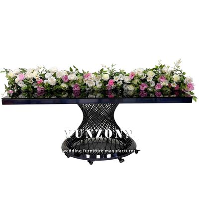 Giá tốt Khách sạn Tiệc tùng Glass Top Đen Bàn ăn Thép không gỉ hình chữ nhật kim loại Bàn cưới trực tuyến