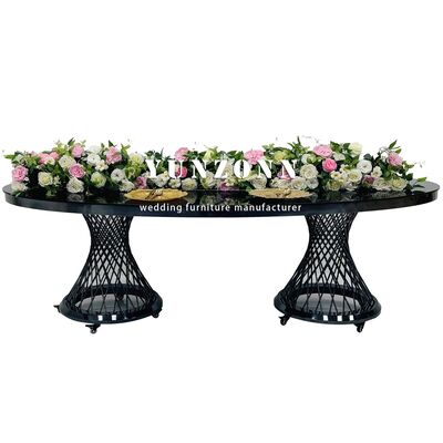 Giá tốt Trang trí đám cưới Luxury Đen thép không gỉ Bàn cưới hình bầu dục Bàn cưới di động trực tuyến