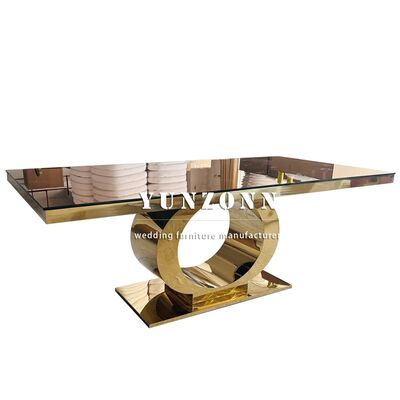 Giá tốt Bàn tiệc cưới sang trọng bán chạy nhất chân tròn thép không gỉ vàng mặt kính gương thiết kế hiện đại nội thất khách sạn trực tuyến