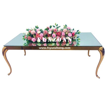 Giá tốt Bàn ăn chữ nhật hiện đại với khung thép không gỉ và mặt kính cho sự kiện ngoài trời, đám cưới, khách sạn trực tuyến