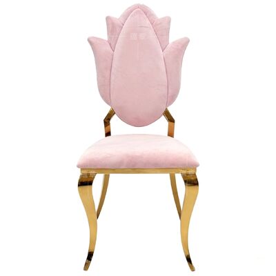 Giá tốt Ghế tiệc cưới nhung hồng xếp chồng hình hoa tulip cho sự kiện trực tuyến