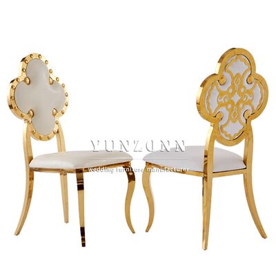 Giá tốt Ghế cưới khách sạn sang trọng thiết kế cỏ bốn lá màu vàng bóng cho Lễ kết hôn trực tuyến