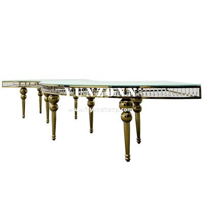 Giá tốt Hot bán Serpentine kính trong suốt đỉnh thủy tinh thép không gỉ bàn tiệc nhà hàng trung tâm tiếp tân bàn mặt trăng trực tuyến