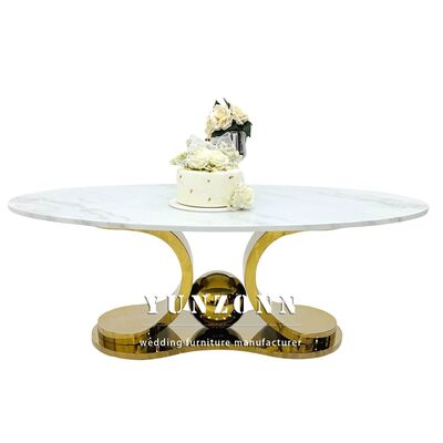 Giá tốt Bàn cà phê sang trọng Khách sạn đồ nội thất Bàn đá cẩm thạch Bàn đá cẩm thạch vàng kim loại thép không gỉ Mặt hình bầu dục Bàn cà phê trà trực tuyến