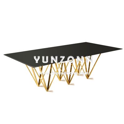 Giá tốt Thiết kế đồ nội thất đám cưới Clear Glss Top Gold Rectangular Elegant Dining Table Centerpieces cho phòng ăn trực tuyến