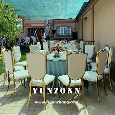 Giá tốt Ghế sự kiện bằng da trắng Khung thép không gỉ hình đầu mèo Khách sạn Ghế đám cưới Nội thất Đồ dùng Sự kiện Trắng Da Vàng Sự kiện Tiệc Bàn Tiệc trực tuyến