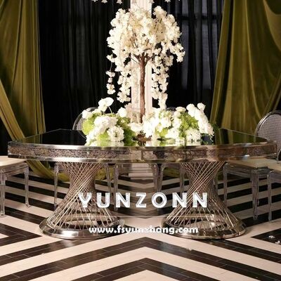 Giá tốt Nest Base Double Pedestal Bàn ăn với gương kính Top Gold Centerpieces cho đám cưới và khách sạn trực tuyến
