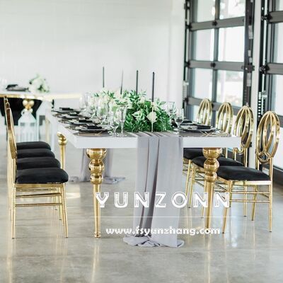 Giá tốt Bàn Ăn Tiệc MDF Cao Cấp 12 Chỗ Ngồi Khung Kim Loại Vàng Hình Chữ Nhật Dành Cho Khách Sạn, Bàn Trung Tâm Sang Trọng trực tuyến