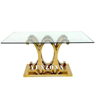 Giá tốt Special Golden Stainless Steel Luxury Glass Dining Table Sets cho cô dâu và chú rể cho các sự kiện đám cưới và sử dụng khách sạn trực tuyến