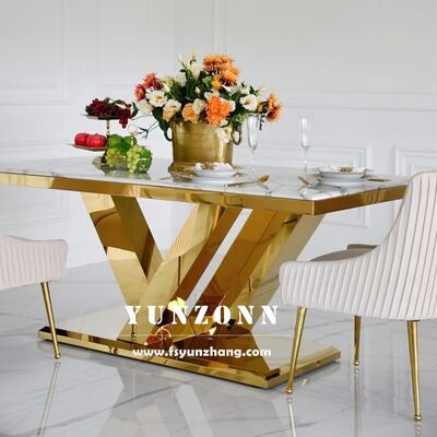 Giá tốt Bàn ăn dát vàng sang trọng mặt đá cẩm thạch trắng Nội thất OEM cho Khách sạn Nhà hàng Sử dụng cho Tiệc, Phòng khách Chất liệu kim loại trực tuyến