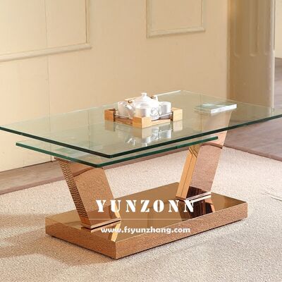 Giá tốt Modern Rectangular Tempered Glass Top Coffee Table Swivel Stainless Steel Center Factory bán trực tiếp cho nhà Villa trực tuyến
