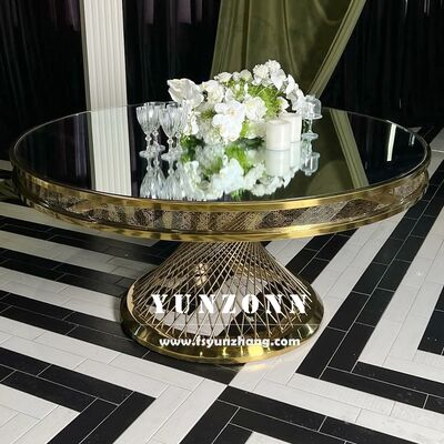 Giá tốt Bàn ăn bằng thép không gỉ hiện đại với mặt kính cường lực và chân kim loại cho sự kiện ngoài trời, khách sạn và đám cưới trực tuyến