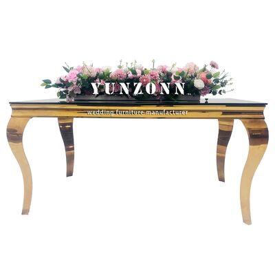 Giá tốt Bộ bàn ăn theo phong cách châu Âu bán buôn thủy tinh thô đen hiện đại với thép không gỉ cho tiệc tùng hoặc khách sạn trực tuyến