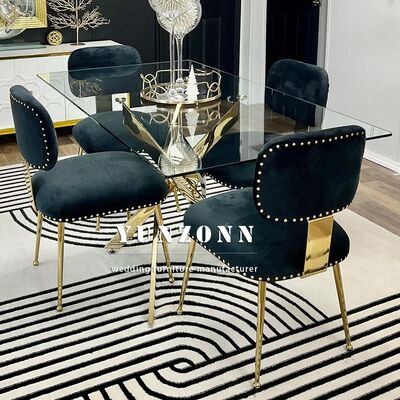 Giá tốt Harper Tufted Black Velvet ghế ăn với Chrome khung thép không gỉ cho khách sạn phòng khách biệt thự trực tuyến