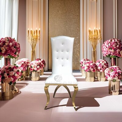 Giá tốt Luxury High Backrest Dining Throne in Gold Stainless Steel Cross Legs for Outdoor Living Room Khách sạn và đám cưới trực tuyến