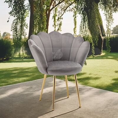 Giá tốt Nhà thiết kế Bắc Âu ghế ăn nhung màu xám hình vỏ bọc chân vàng ghế cá nhân Phòng khách khách sạn phòng tập thể dục trực tuyến