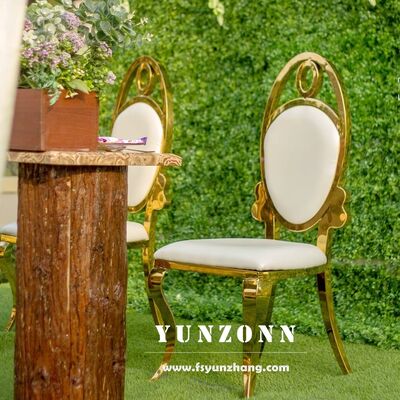 Giá tốt Modern Gold Oval Back Wedding Dining Chair Wholesale Stainless Steel Furniture cho các bữa tiệc và khách sạn trực tuyến